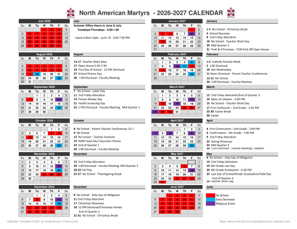 2026 2027 NAM School Calendar