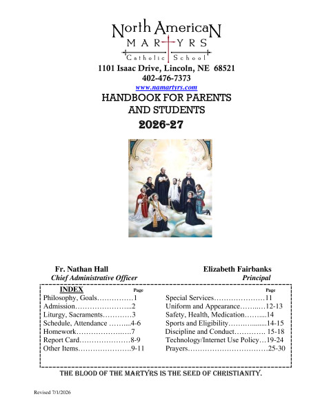 2026-2027 Handbook for Parents and Students